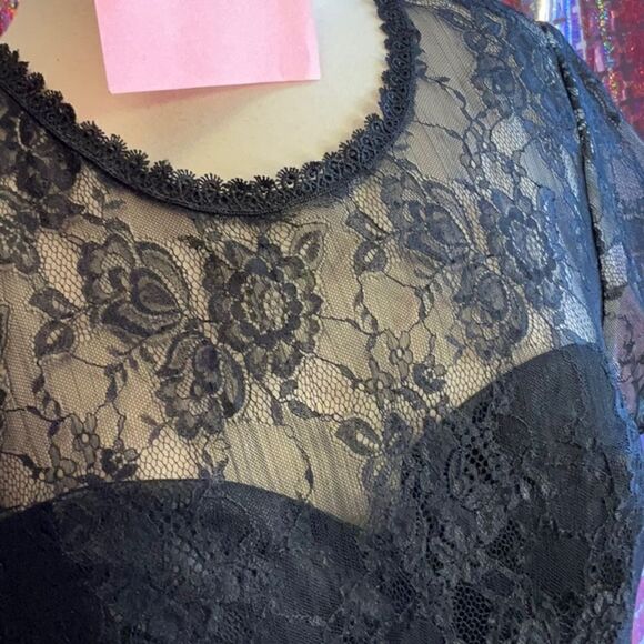 Lace & embroidered black formal dress with sheer lace top - Picture 6 of 16